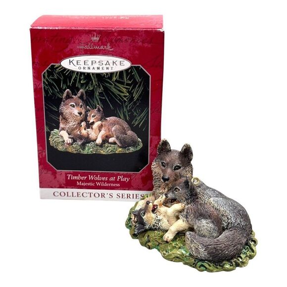 1998 Mark Newman Hallmark Cards Timber Wolves At Play Collectors Series Ornament - Picture 1 of 7